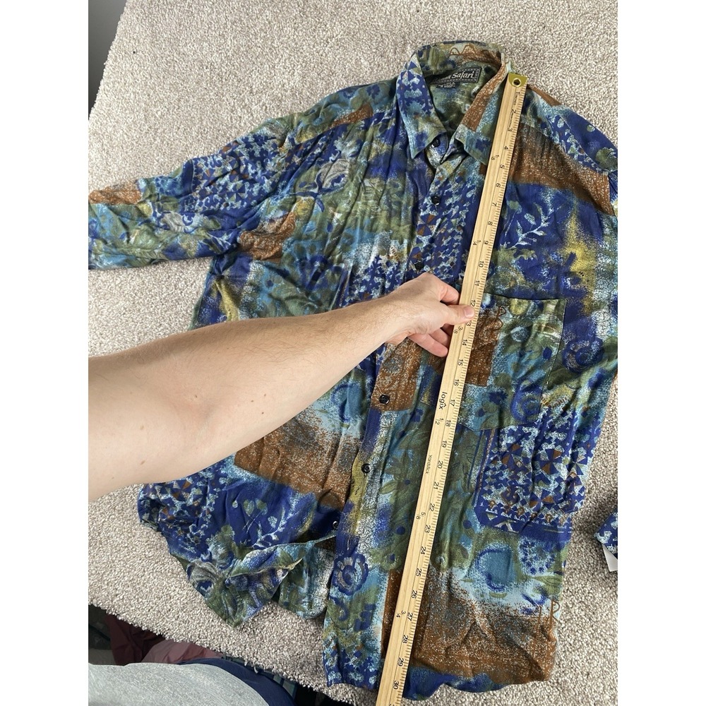 Vintage Shah Safari Shirt Men M Tribal Geometric Aztec Button Up Floral Loud Y2K - Picture 7 of 8